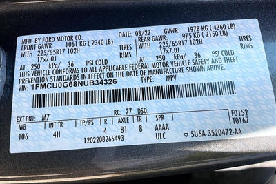 2022 Ford Escape SE CONVENIENCE PACKAGE